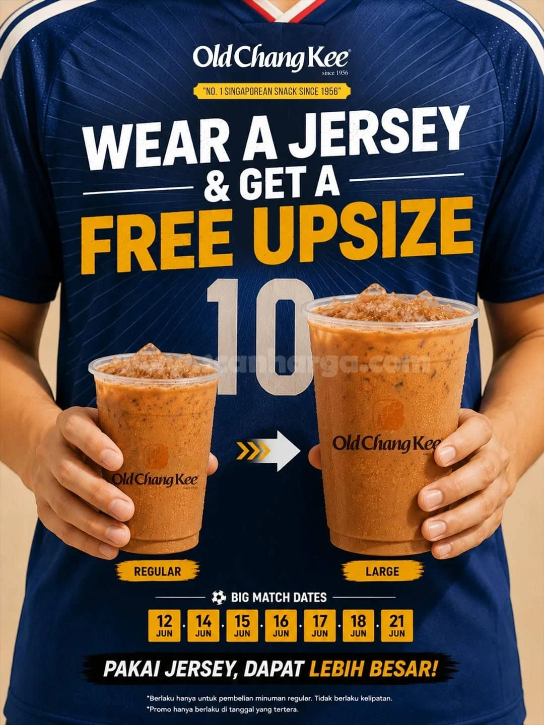 Promo Old Chang Kee: Jersey Tim Favorit, Minuman Gratis Upsize!