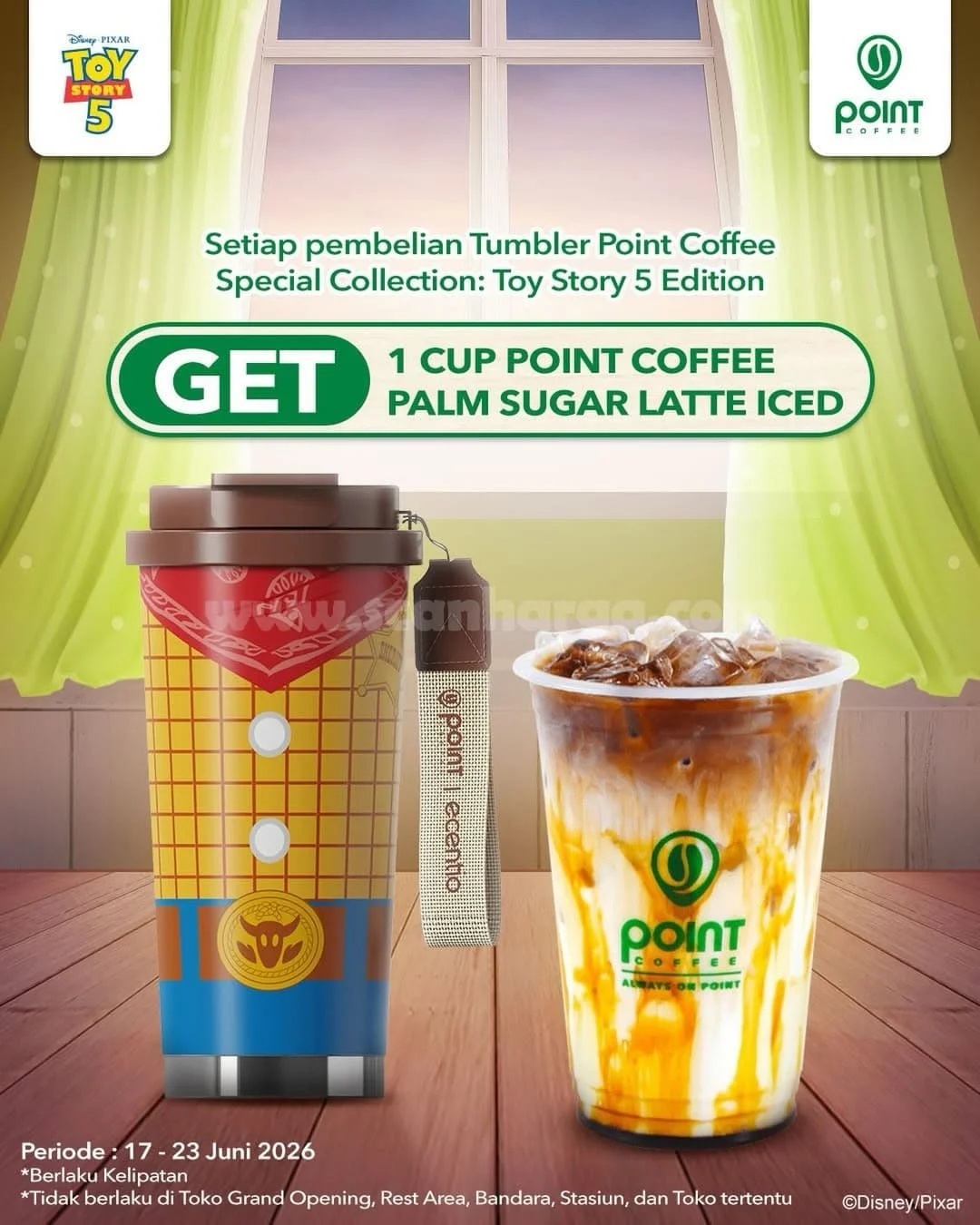 Promo Point Coffee: Tumbler Toy Story 5 Gratis Palm Sugar Latte