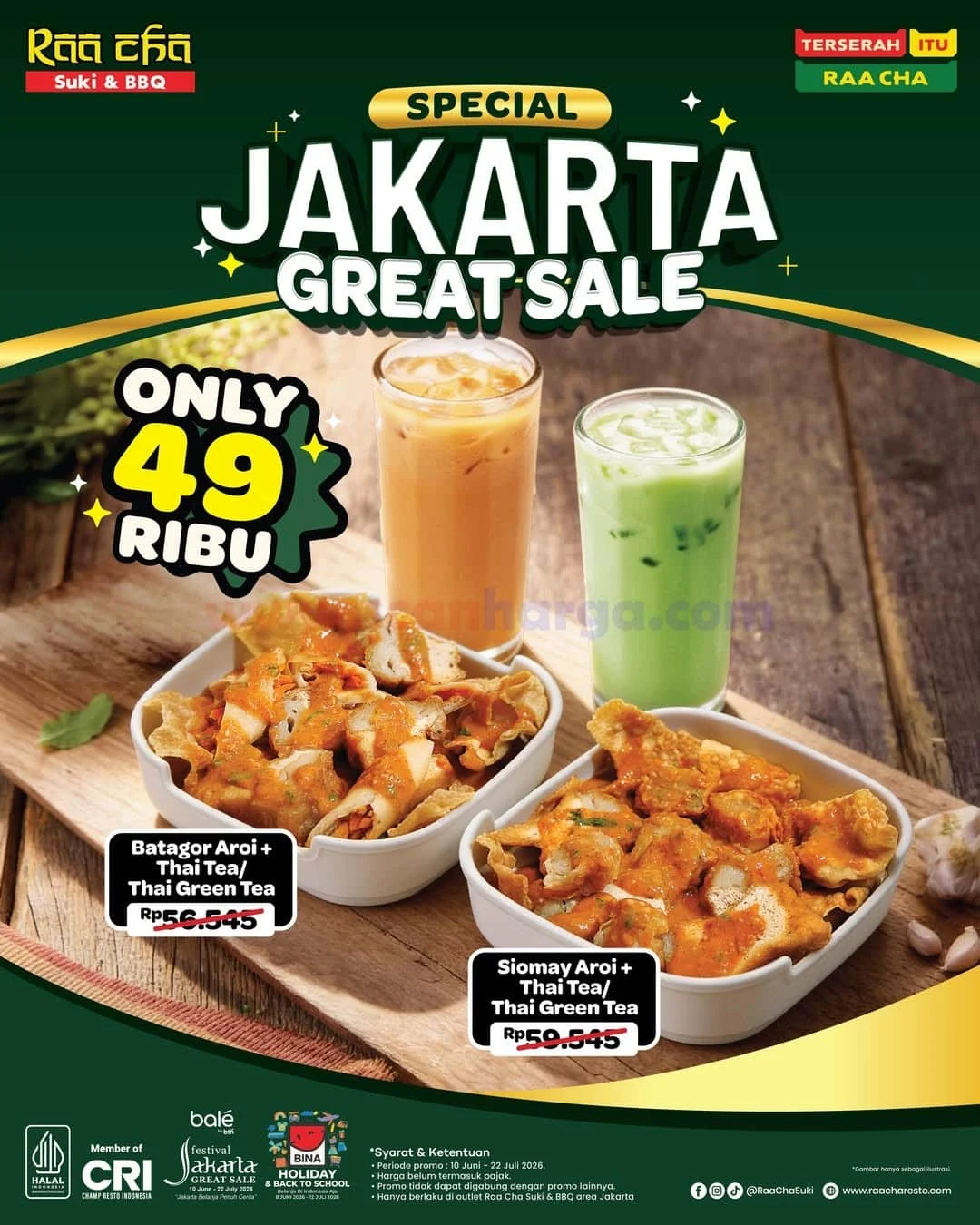 Promo Raa Cha: Aroi Bites & Thai Tea Rp 49 Ribu Rayakan HUT Jakarta