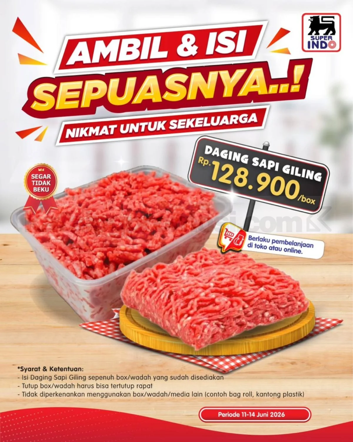 Promo Super Indo: Daging Giling Segar Isi Sepuasnya Rp 128.900!