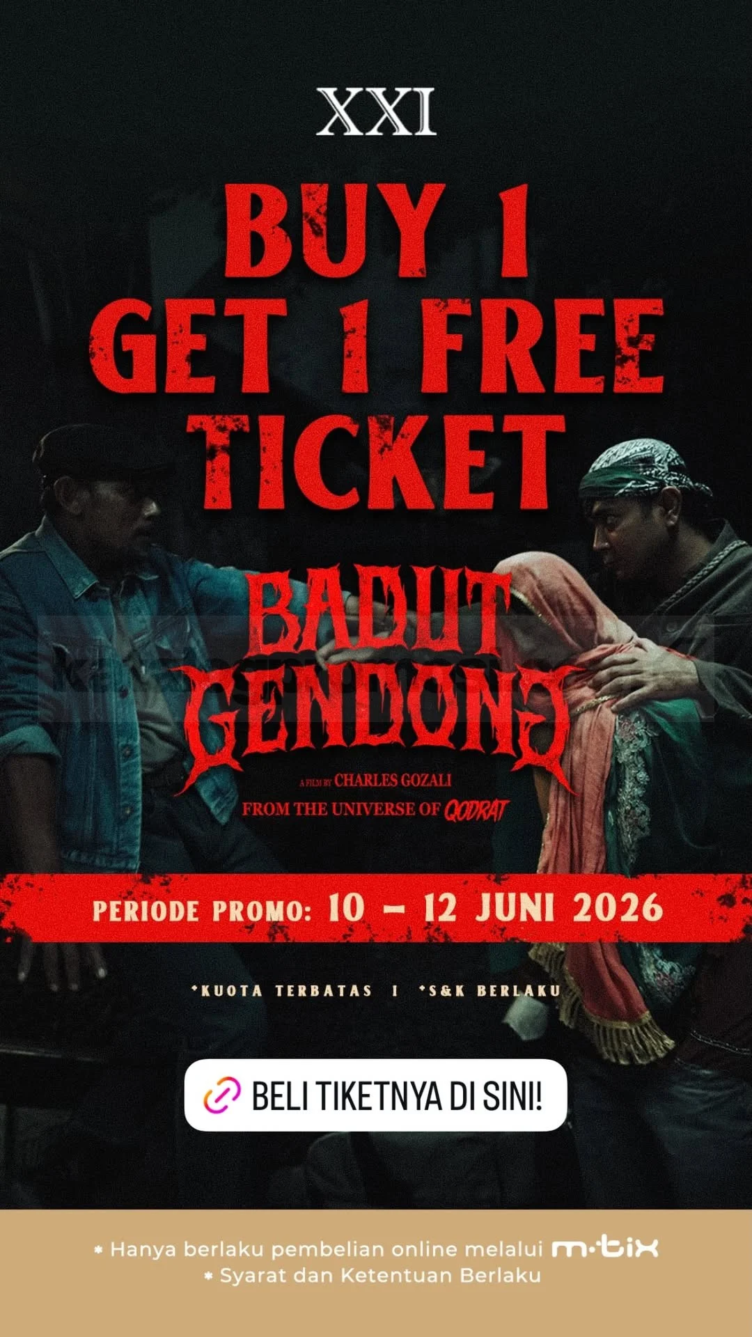 Promo XXI: Beli 1 Gratis 1 Tiket Badut Gendong Juni 2026