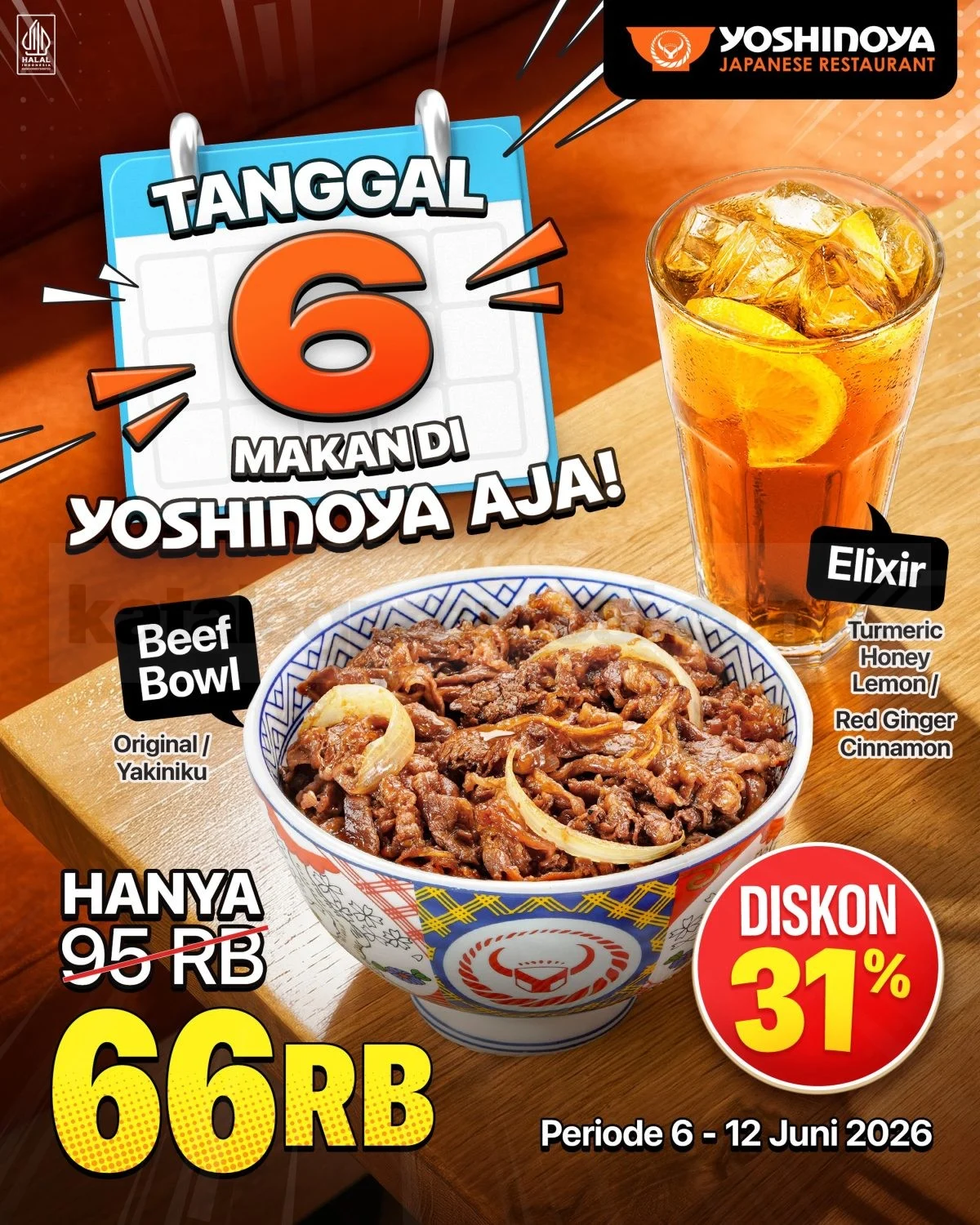 Promo Yoshinoya: Paket Hemat Beef Bowl & Elixir Hanya Rp 66 Ribu