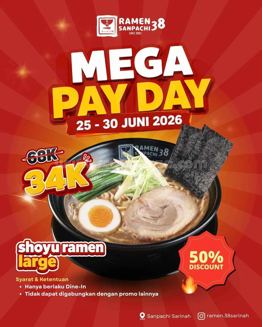 Ramen 38 Sanpachi: Diskon 50% Menu Payday Juni Ini!