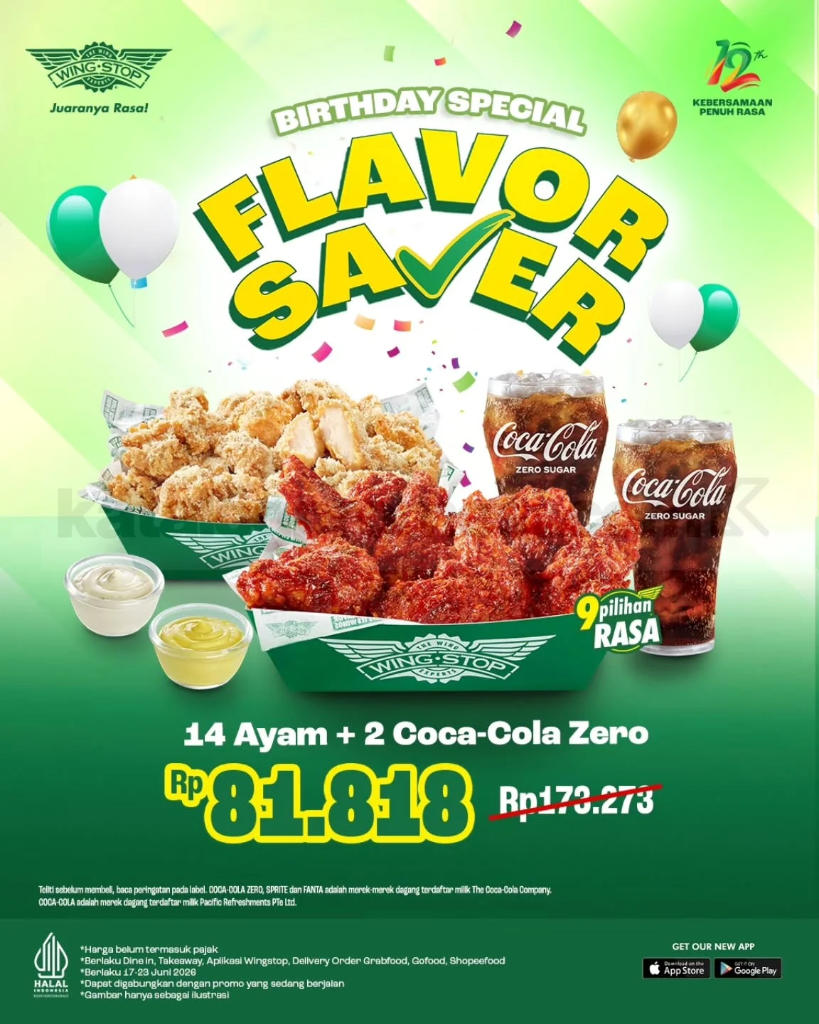 Wingstop Rayakan Ultah ke-12: Paket Ayam & Cola Rp 81.818