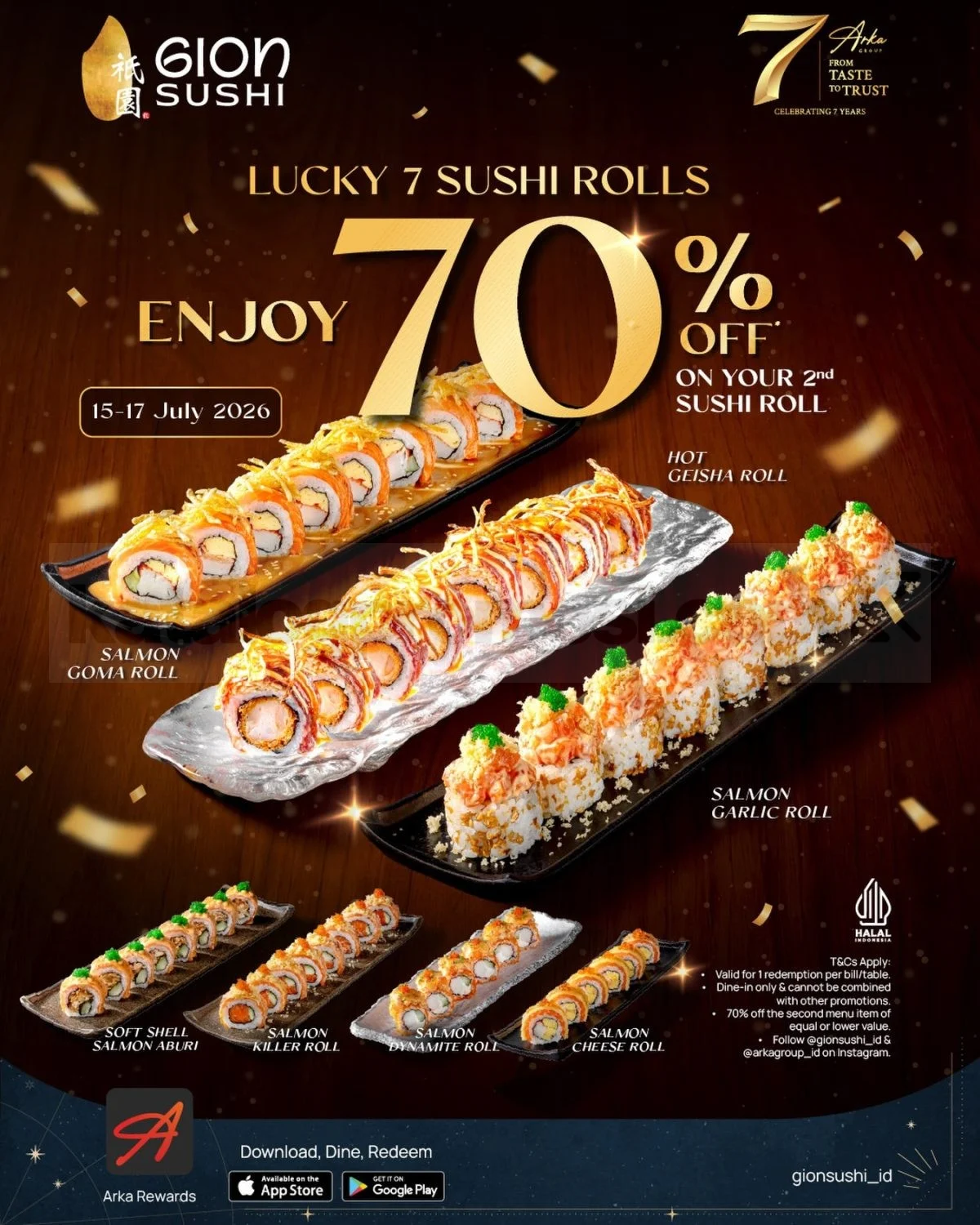 Gion Sushi: Lucky 7 Sushi Rolls Diskon 70% Spesial Juli 2026!