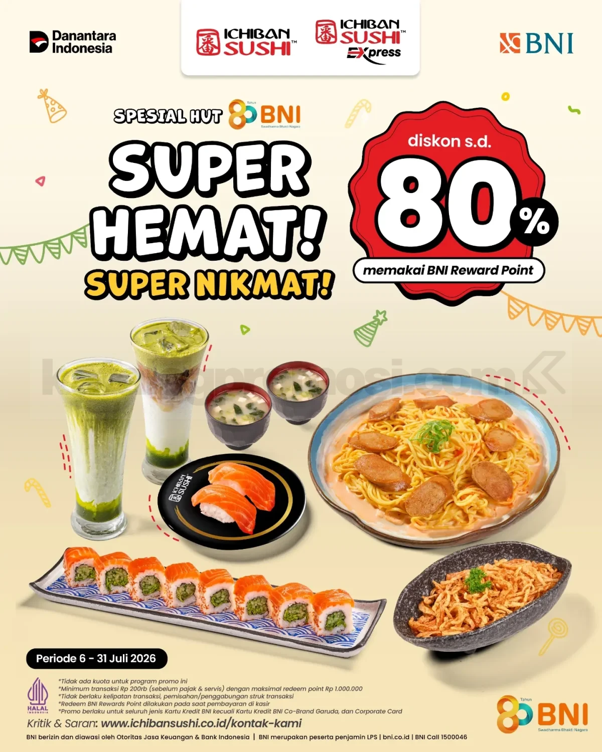 Ichiban Sushi & BNI: Diskon 80% Spesial HUT BNI!
