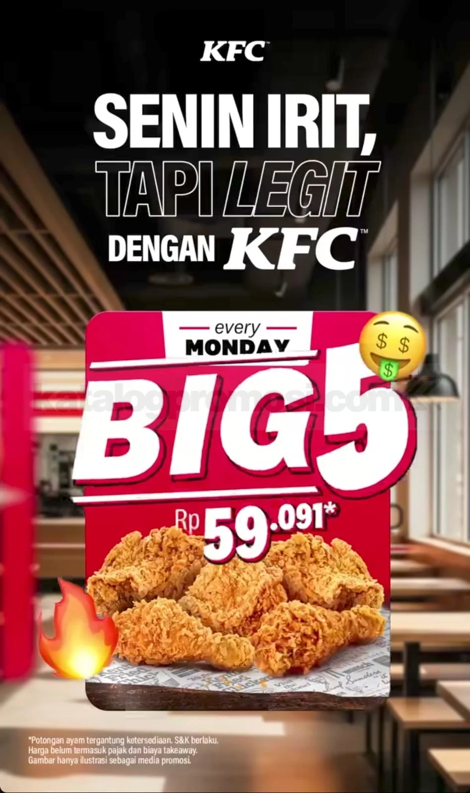 KFC Big 5 Monday: 5 Potong Ayam Rp 59.091, Hemat Awal Pekan!