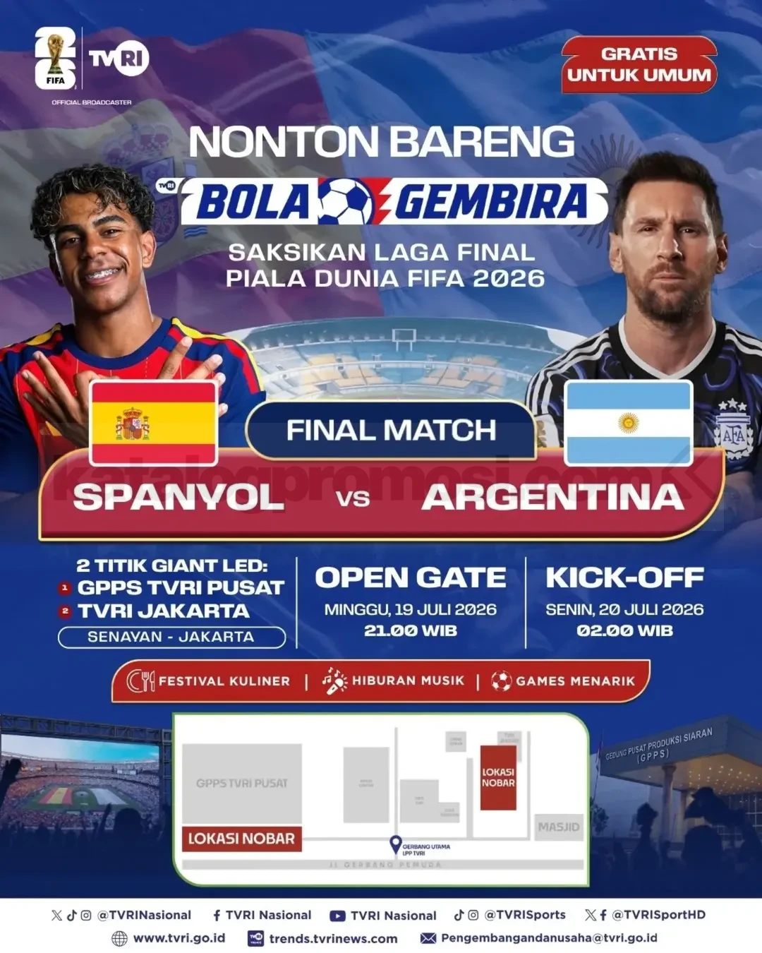 Nobar Final Piala Dunia 2026: Spanyol vs Argentina di TVRI Jakarta Gratis!
