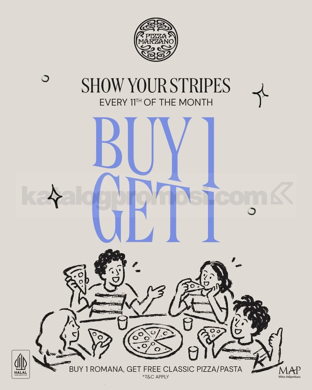 Pizza Marzano: Beli 1 Gratis 1 Tiap Tanggal 11 Bergaris!