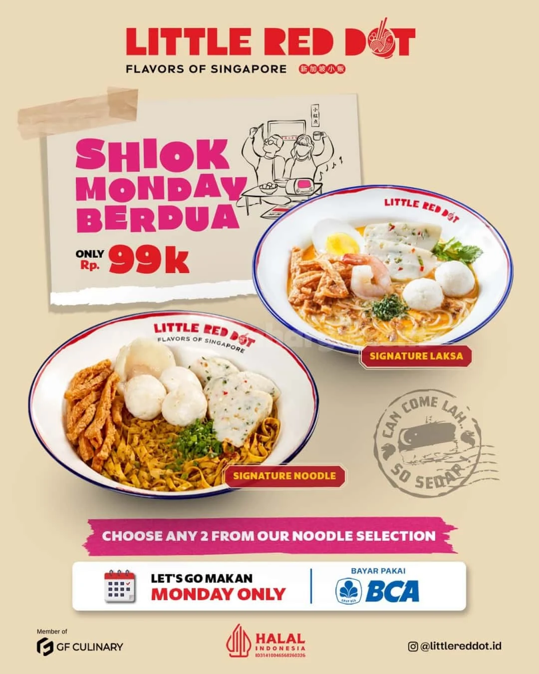 Promo BCA Little Red Dot: 2 Singapore Noodle Rp 99 Ribu Tiap Senin