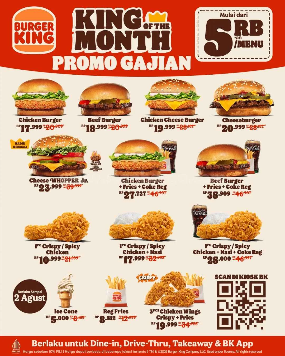 Promo Burger King Gajian: King of the Month Mulai Rp 5.000