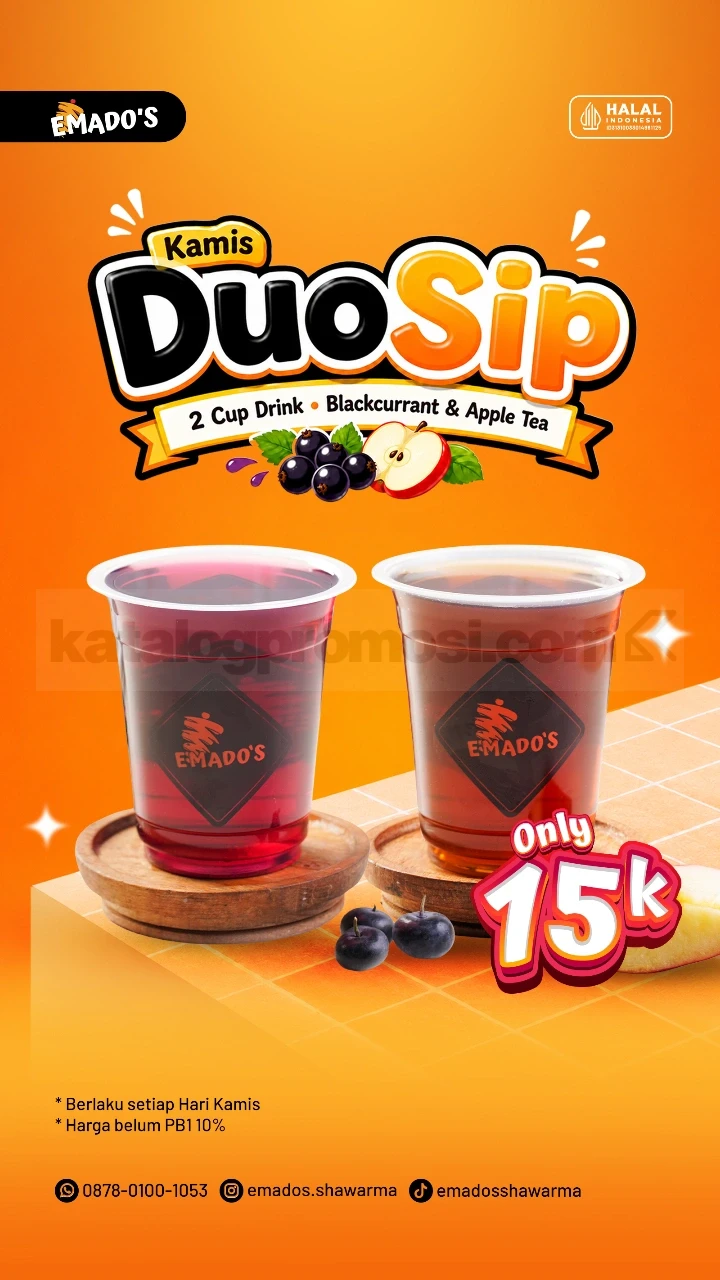 Promo Emado's: 2 Minuman Hemat Rp15 Ribu Tiap Kamis!