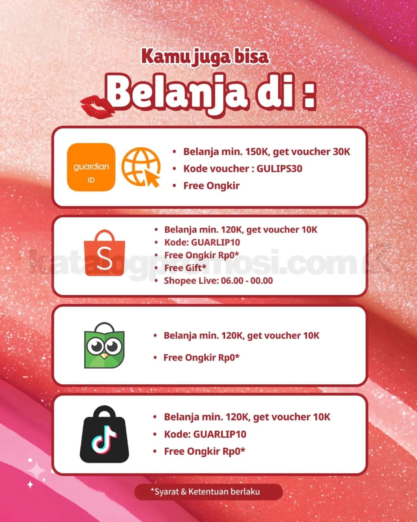 Promo Guardian Lips Party: Diskon & Cashback Lip Produk Mei 2026