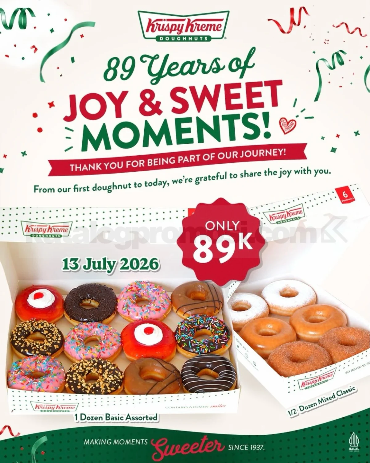 Promo Krispy Kreme: 1.5 Lusin Donat Hanya Rp89.000 di Ultah ke-89