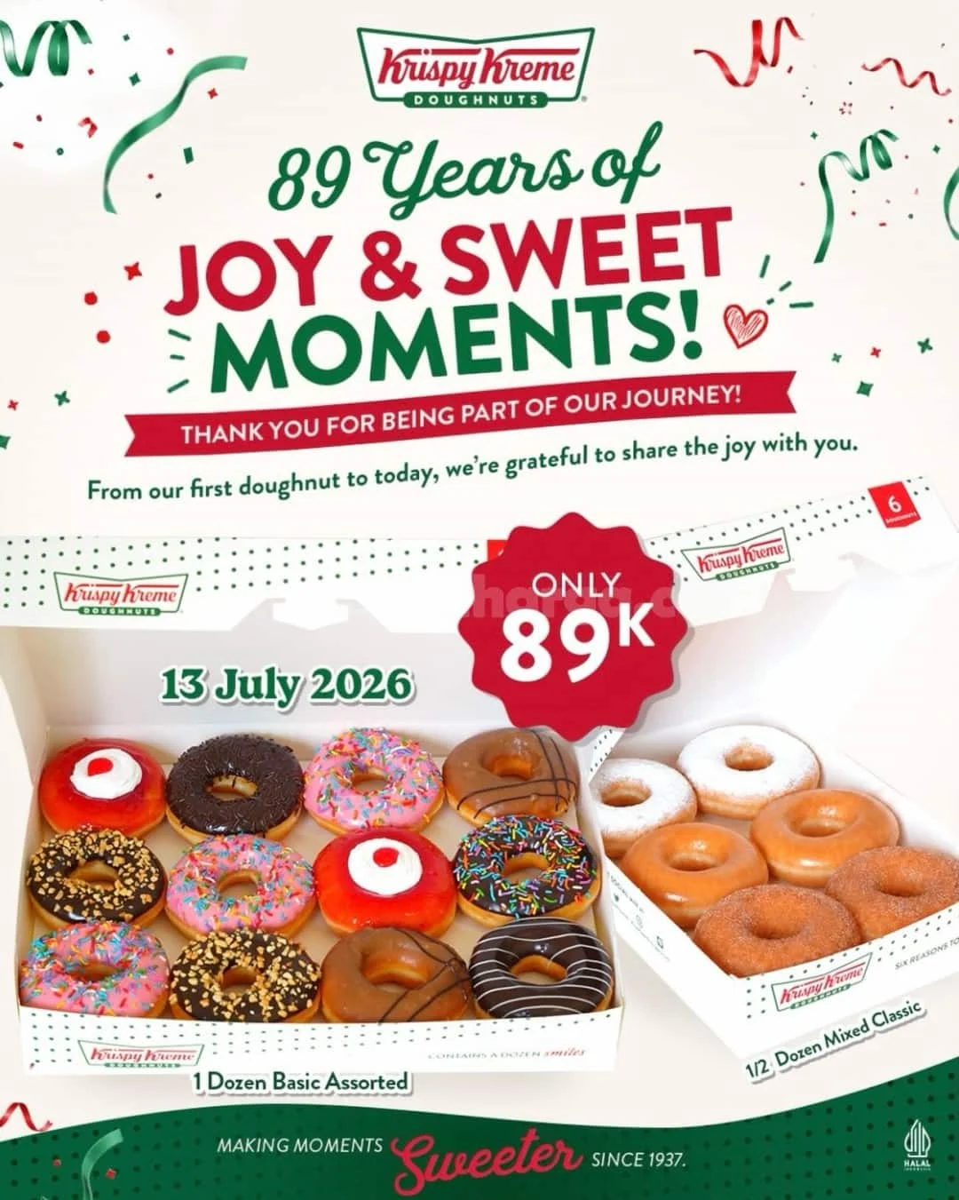Promo Krispy Kreme 89th Anniversary: 1.5 Lusin Donat Hanya Rp 89.000!