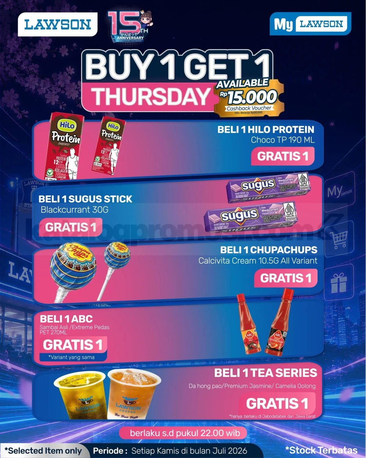 Promo Lawson Kamis Juli 2026: Beli 1 Gratis 1 & Cashback