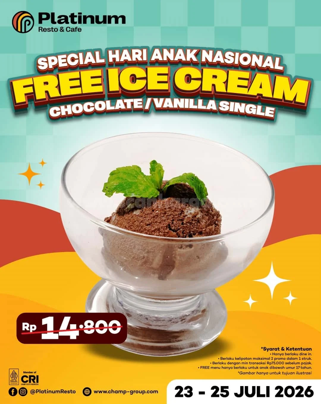 Promo Platinum Resto: Es Krim Gratis Rayakan Hari Anak Nasional