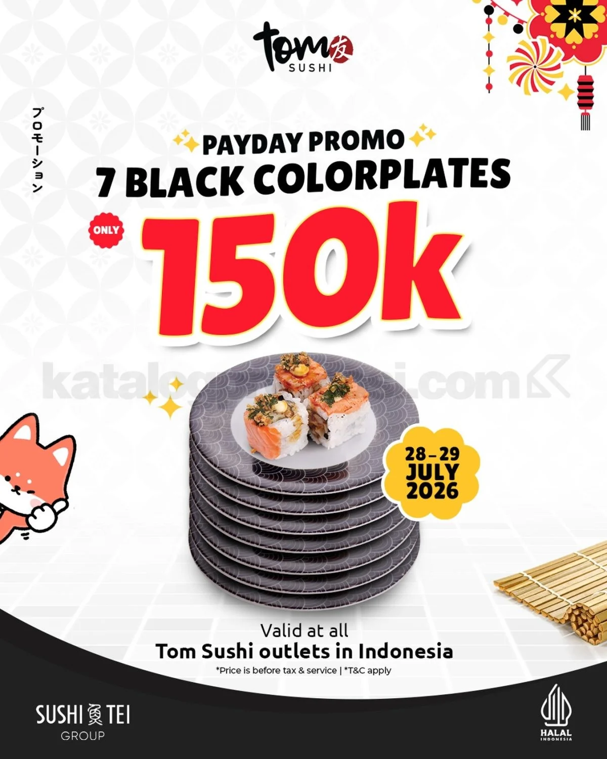 Promo Tom Sushi: 7 Piring Hitam Hemat Rp 150.000 di Hari Gajian