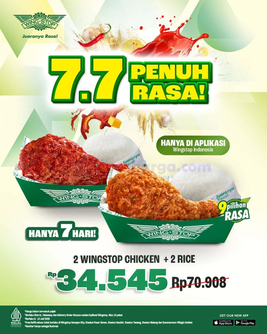 Promo Wingstop 7.7: Paket 2 Ayam + Nasi Hemat Rp34.545
