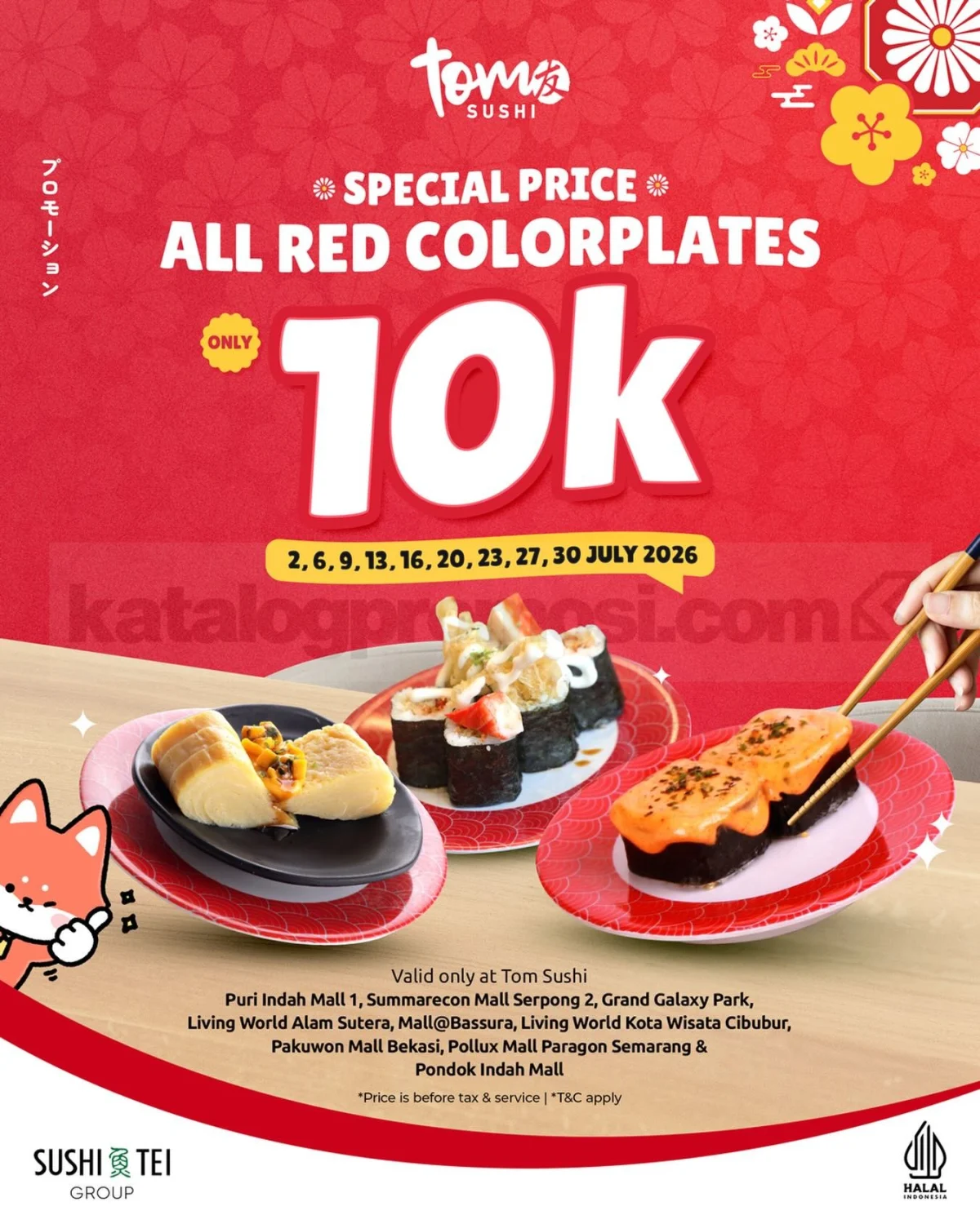 Tom Sushi Tawarkan Red Colorplate Rp 10.000 di Juli 2026