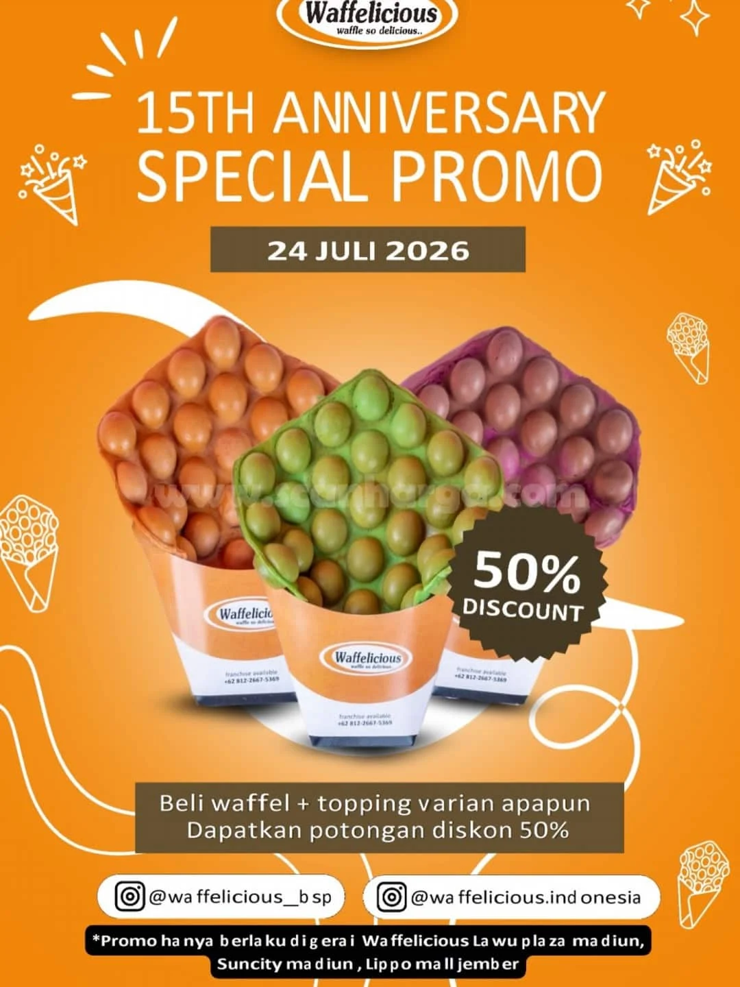 Waffelicious Rayakan Ultah ke-15 dengan Diskon 50% Spesial