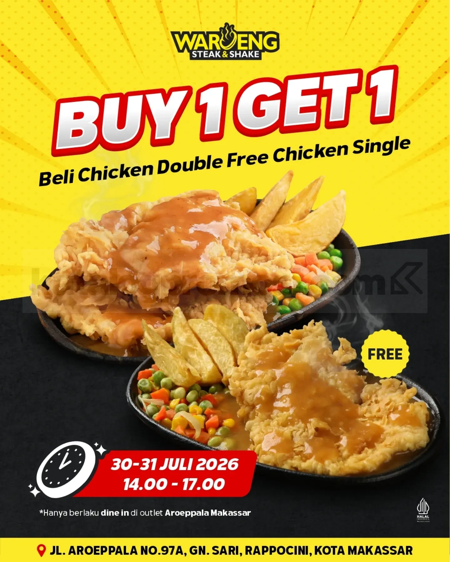 Waroeng Steak Makassar: Beli 1 Gratis 1 Chicken Steak!