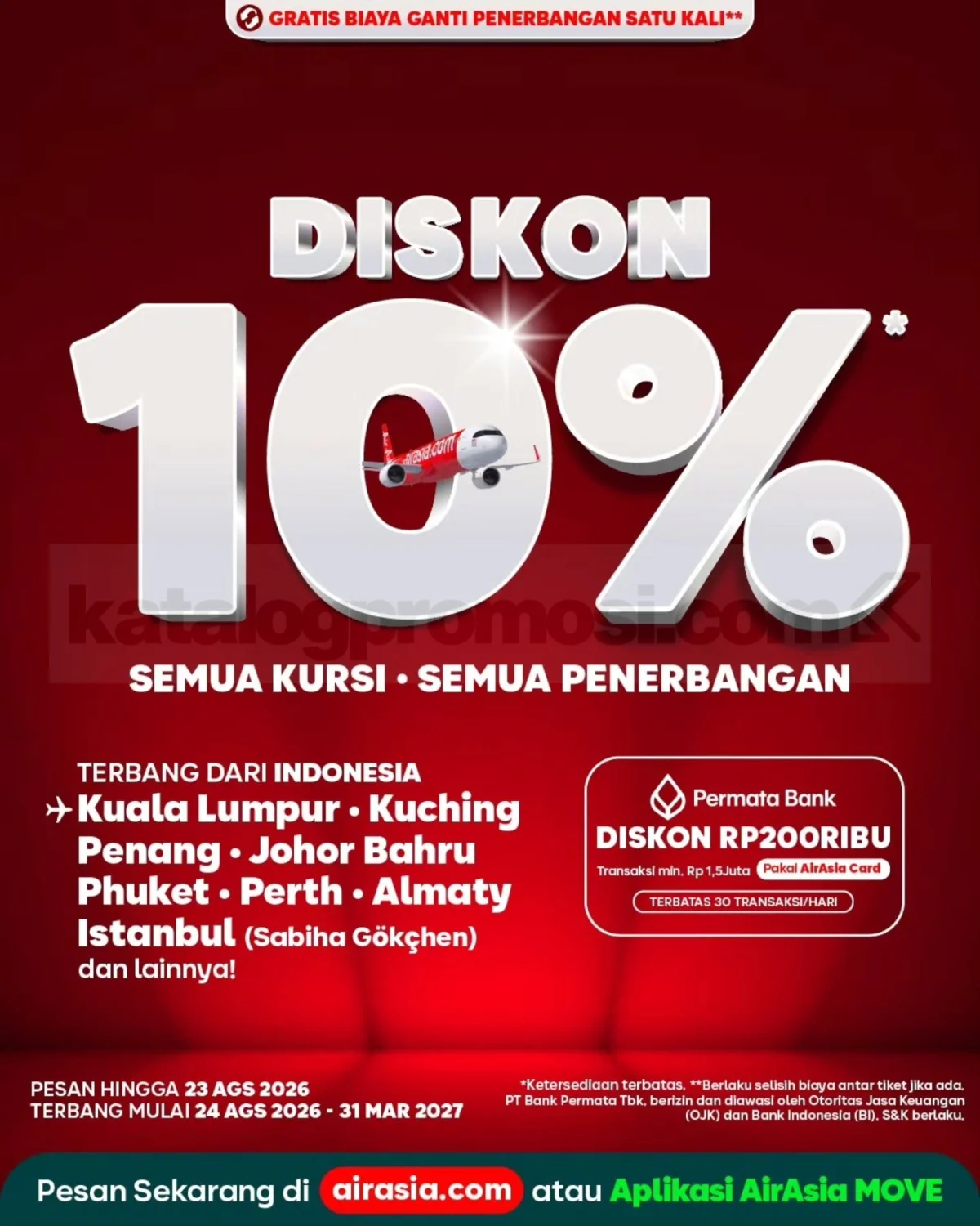 AirAsia Tawarkan Diskon 10% Penerbangan Internasional & Gratis Ganti Jadwal
