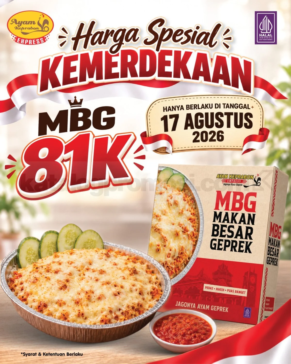 Ayam Keprabon Tawarkan MBG Geprek Spesial Kemerdekaan Rp 81.000