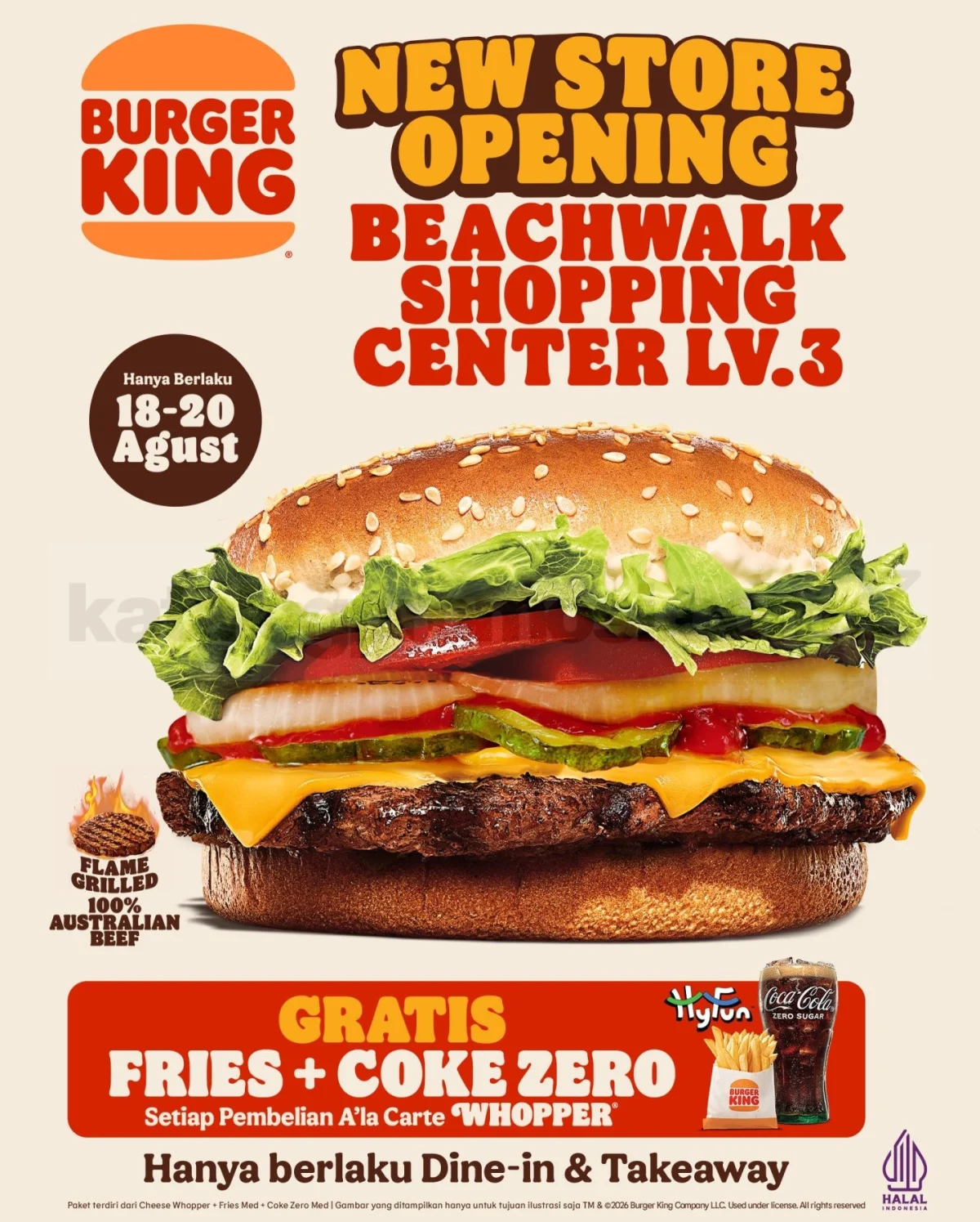 Burger King Beachwalk Bali: Grand Opening Beri Gratis Fries & Coke Zero