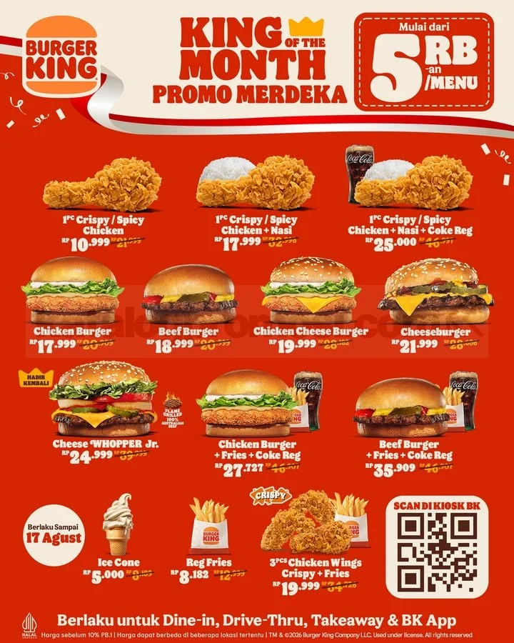 Burger King: Promo Merdeka King of the Month Mulai Rp 5.000!