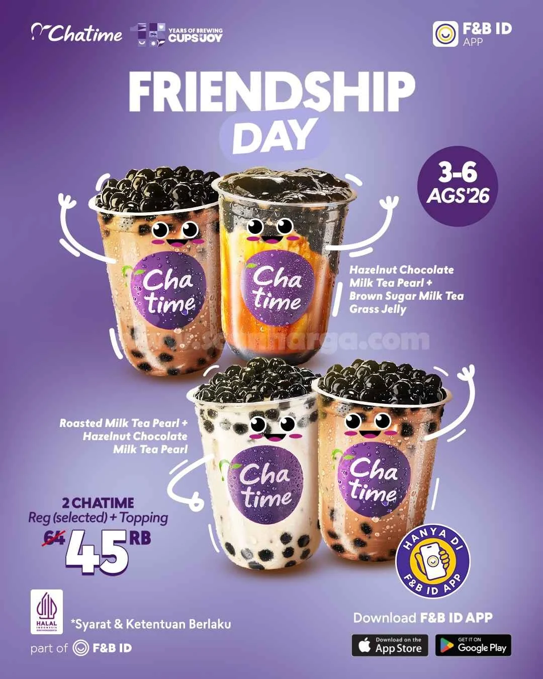 Chatime Friendship Day: 2 Reguler + Topping Hanya Rp 45.000