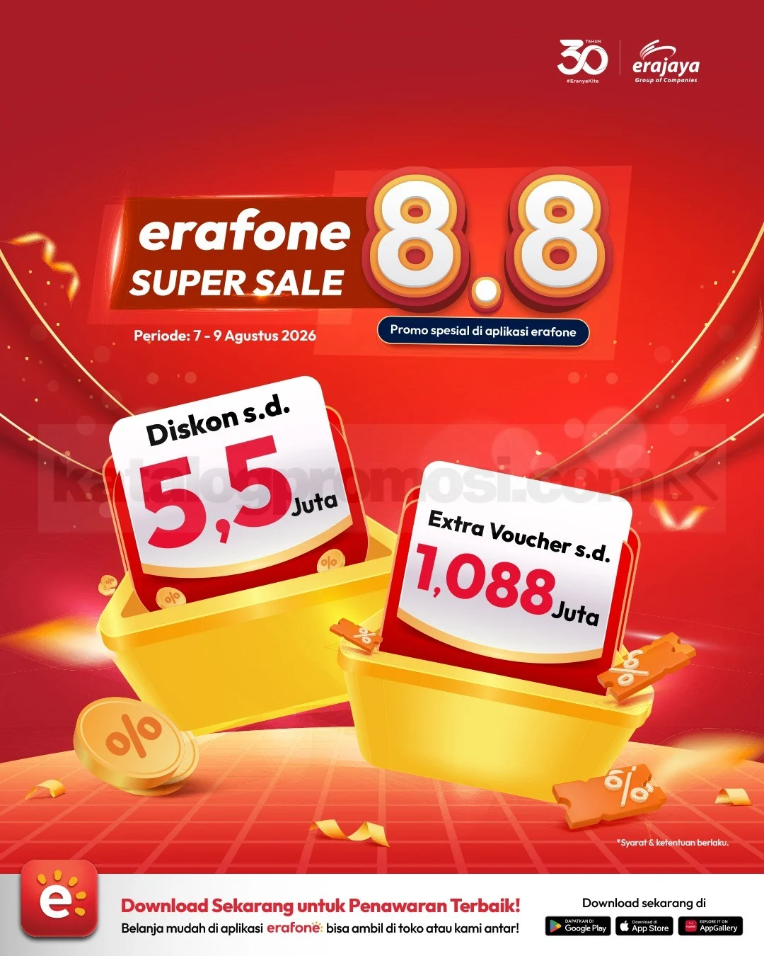 Erafone Super Sale 8.8: Diskon Gadget Rp5,5 Juta & Voucher Rp1 Juta!