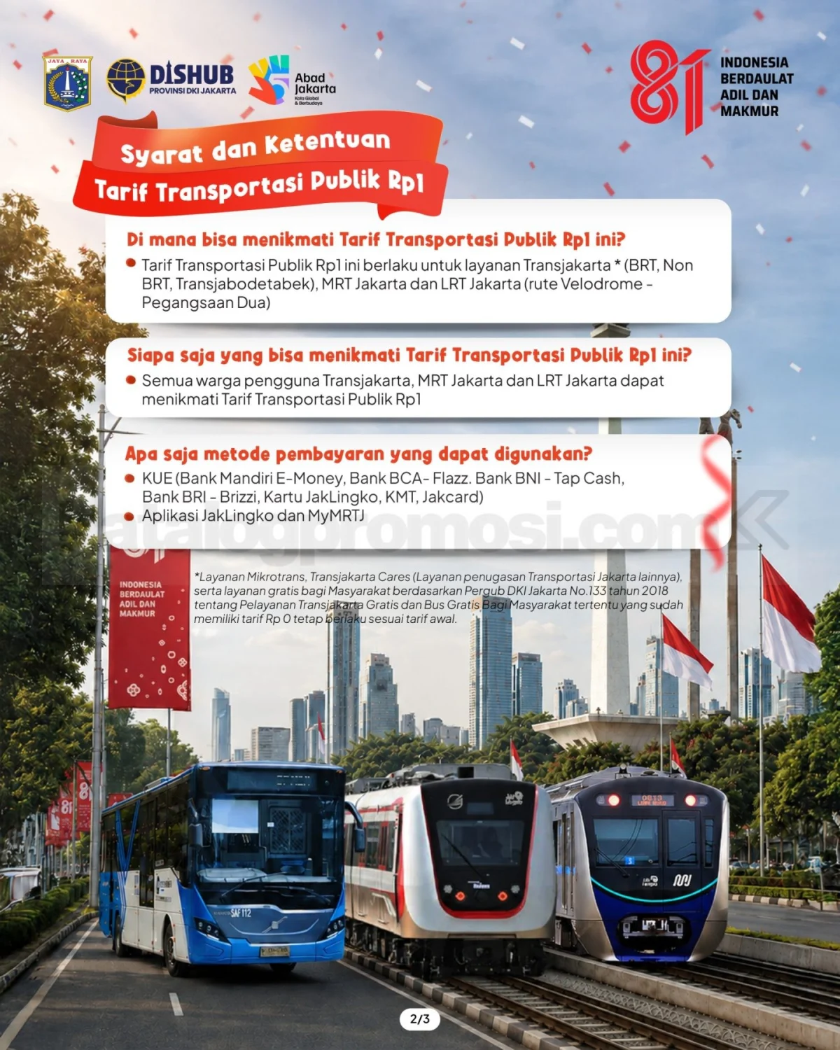 HUT RI ke-81: Transjakarta, MRT, LRT Hanya Rp1 di 17 Agustus 2026