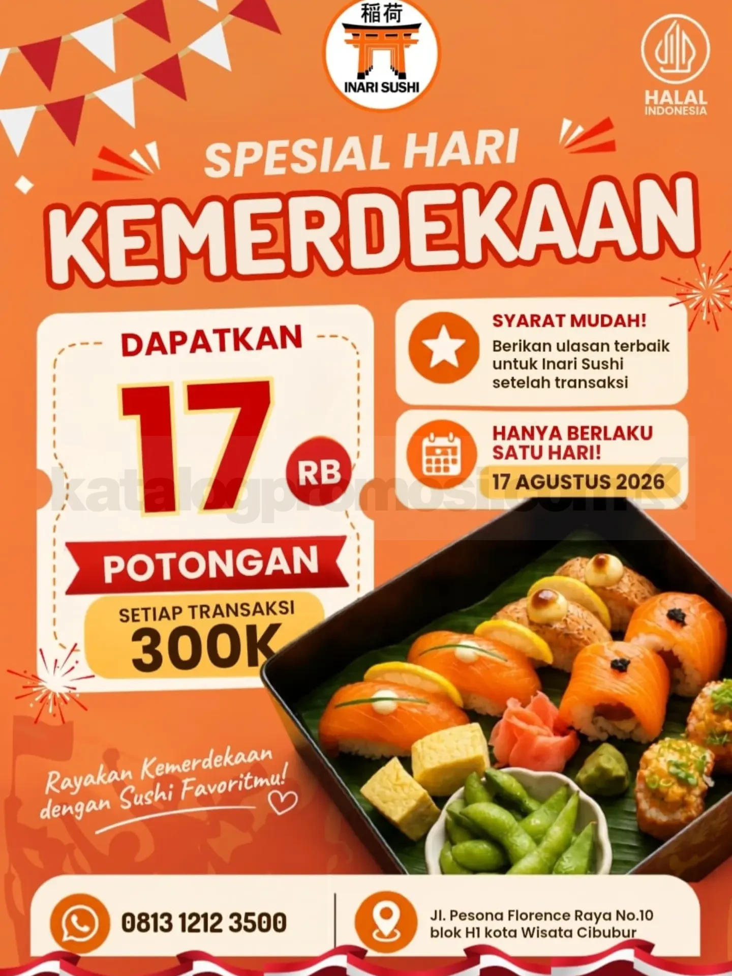 Inari Sushi: Diskon Rp17.000 Rayakan HUT RI ke-81