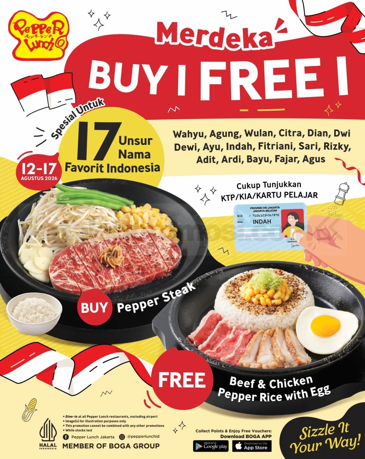 Pepper Lunch Merdeka: Beli 1 Gratis 1 untuk 17 Nama Spesial