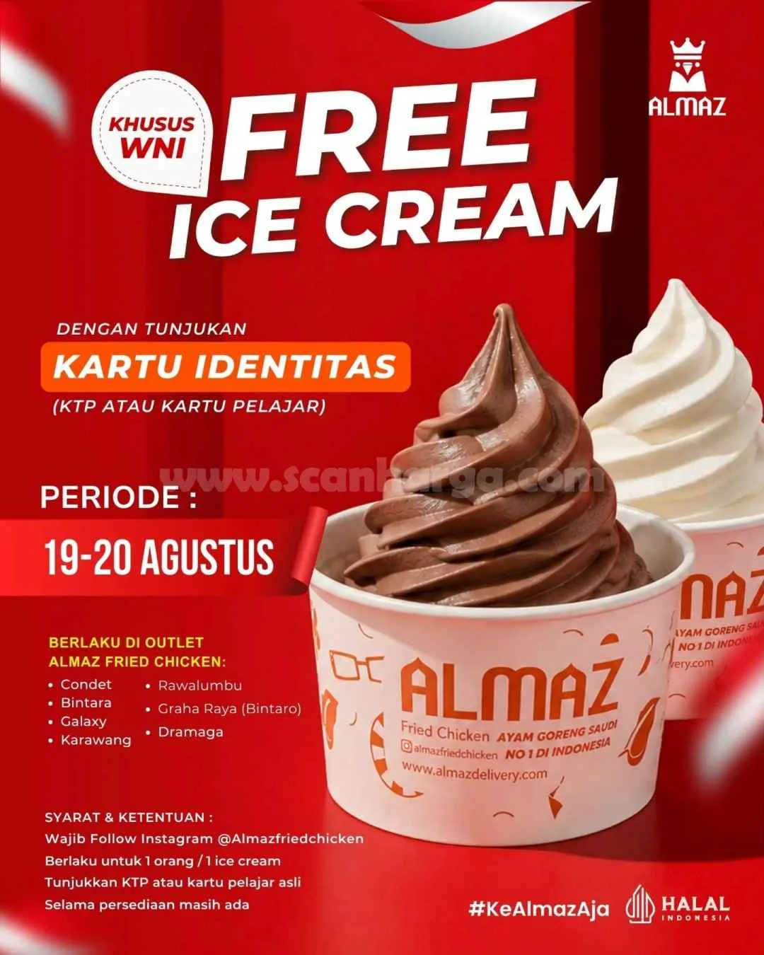 Promo Almaz: Es Krim Gratis Khusus WNI, 19-20 Agustus 2026
