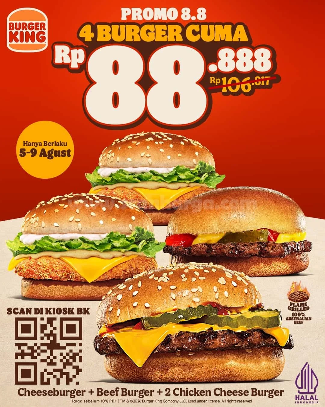 Promo Burger King 8.8: 4 Burger Hanya Rp 88.888!