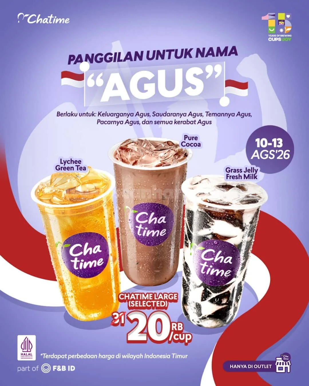 Promo Chatime Spesial Nama Agus: Large Drink Rp 20 Ribu!