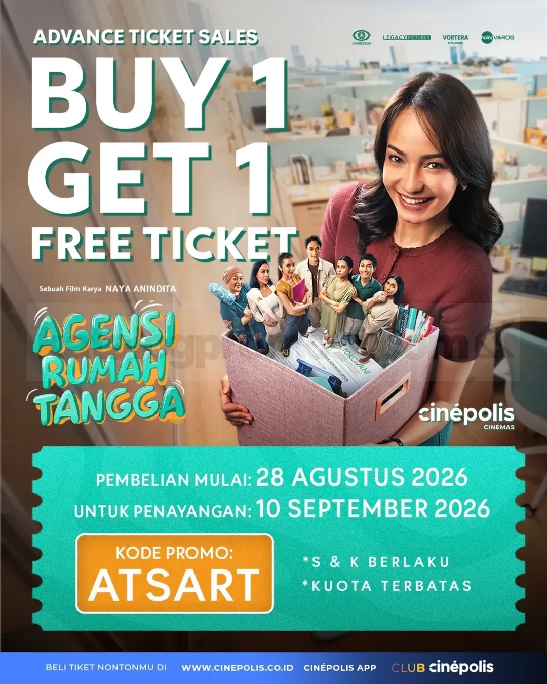 Promo Cinépolis: Beli 1 Gratis 1 Tiket Film Agensi Rumah Tangga!