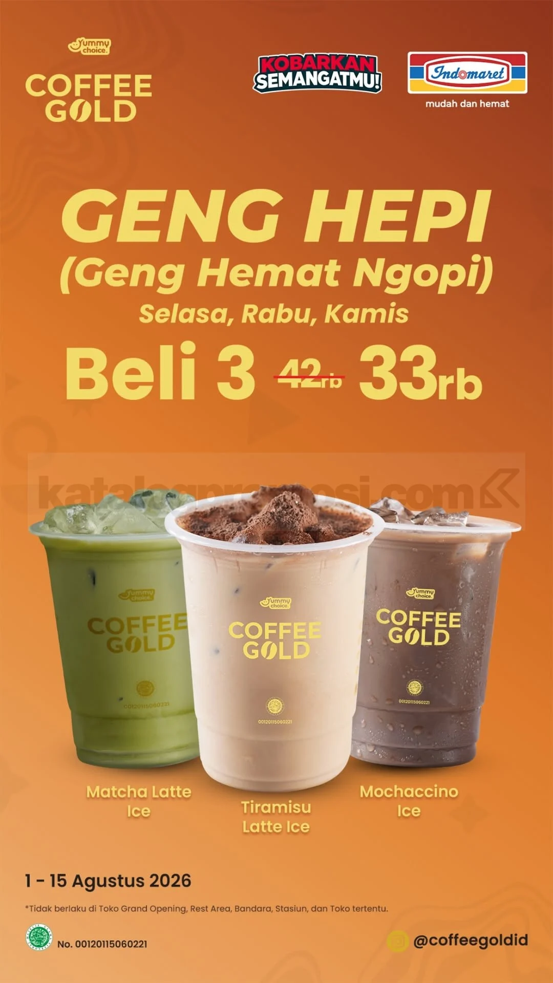 Promo Coffee Gold Indomaret: 3 Minuman Rp33.000!