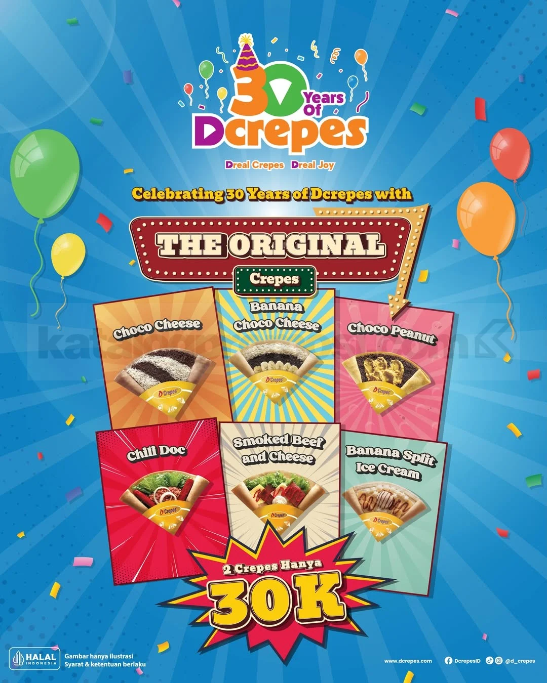 Promo D'Crepes: 2 Crepes Original Rp 30.000 di Ultah ke-30