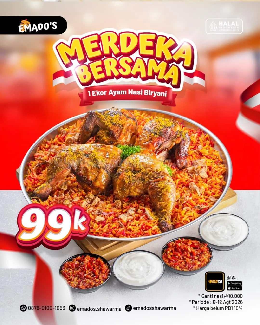 Promo Emados: Paket Merdeka Hemat 1 Ayam + 4 Nasi Biryani Rp99 Ribu