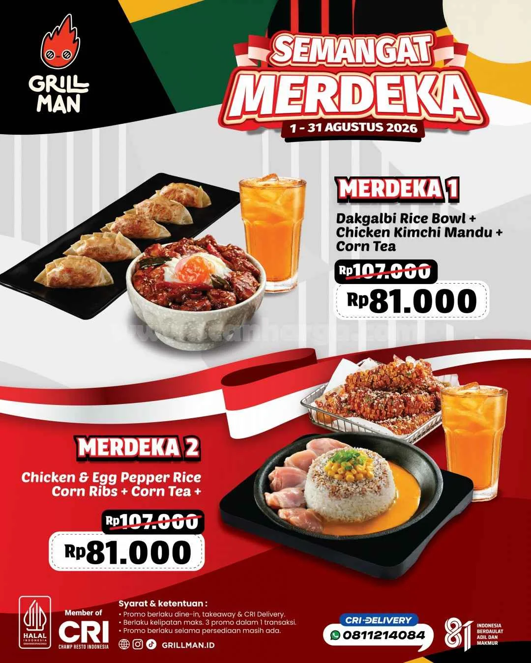 Promo Grillman: Semangat Merdeka, Nikmati Menu Favorit Mulai Rp 17 Ribu