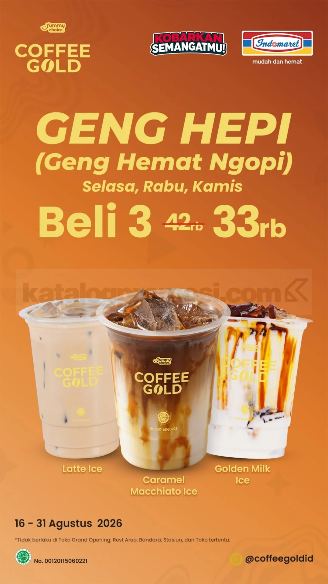 Promo Indomaret Coffee Gold: 3 Minuman Rp 33.000!