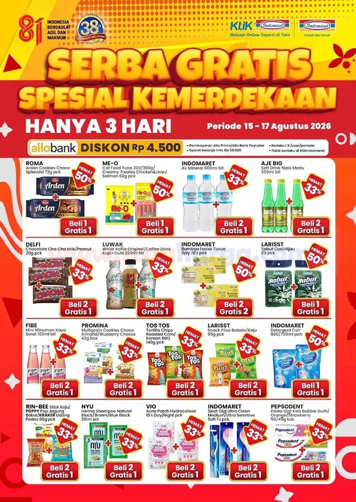 Promo Indomaret Merdeka: Serba Gratis Spesial Kemerdekaan 15-17 Agustus 2026