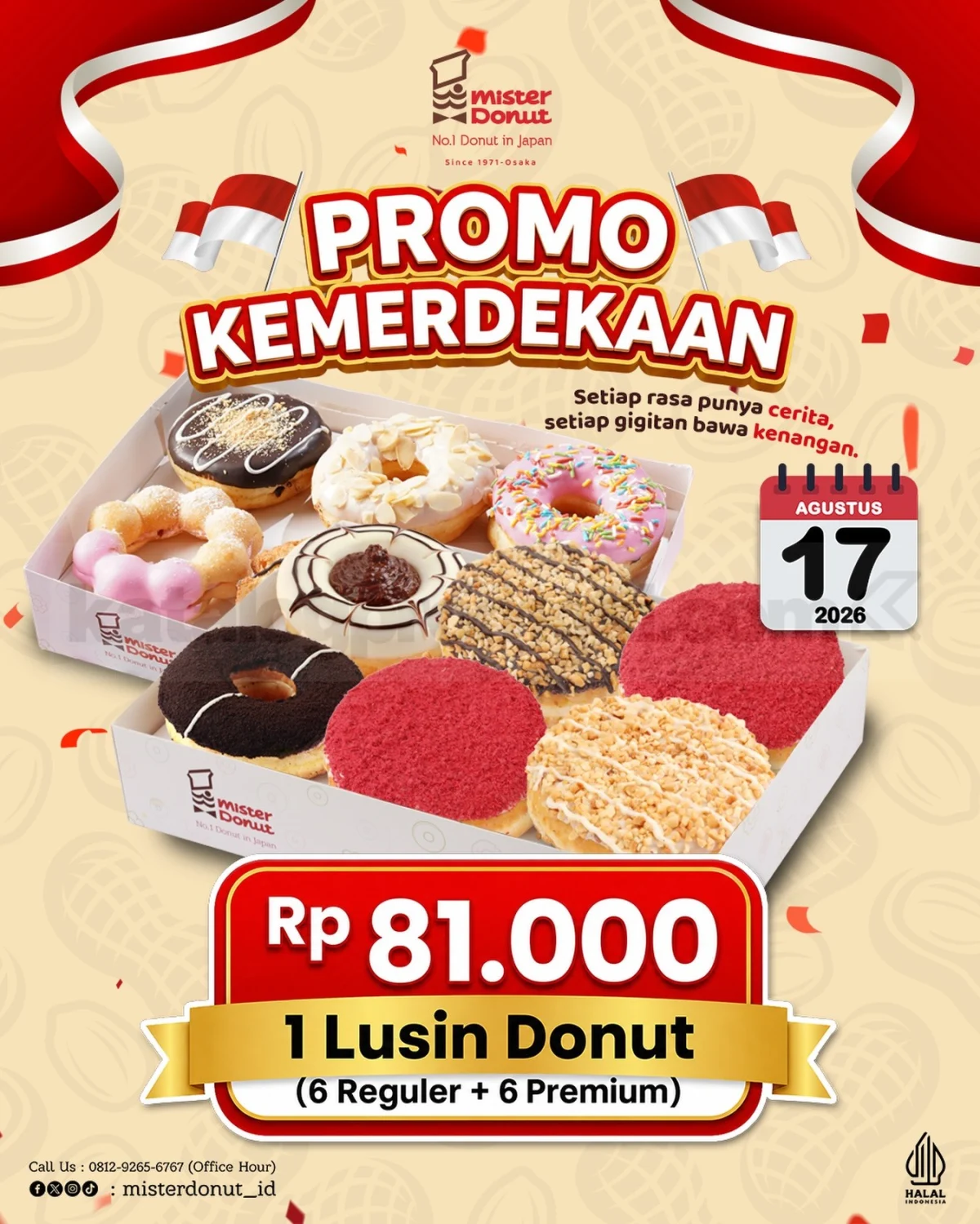 Promo Kemerdekaan Mister Donut: 1 Lusin Donut Rp81.000!