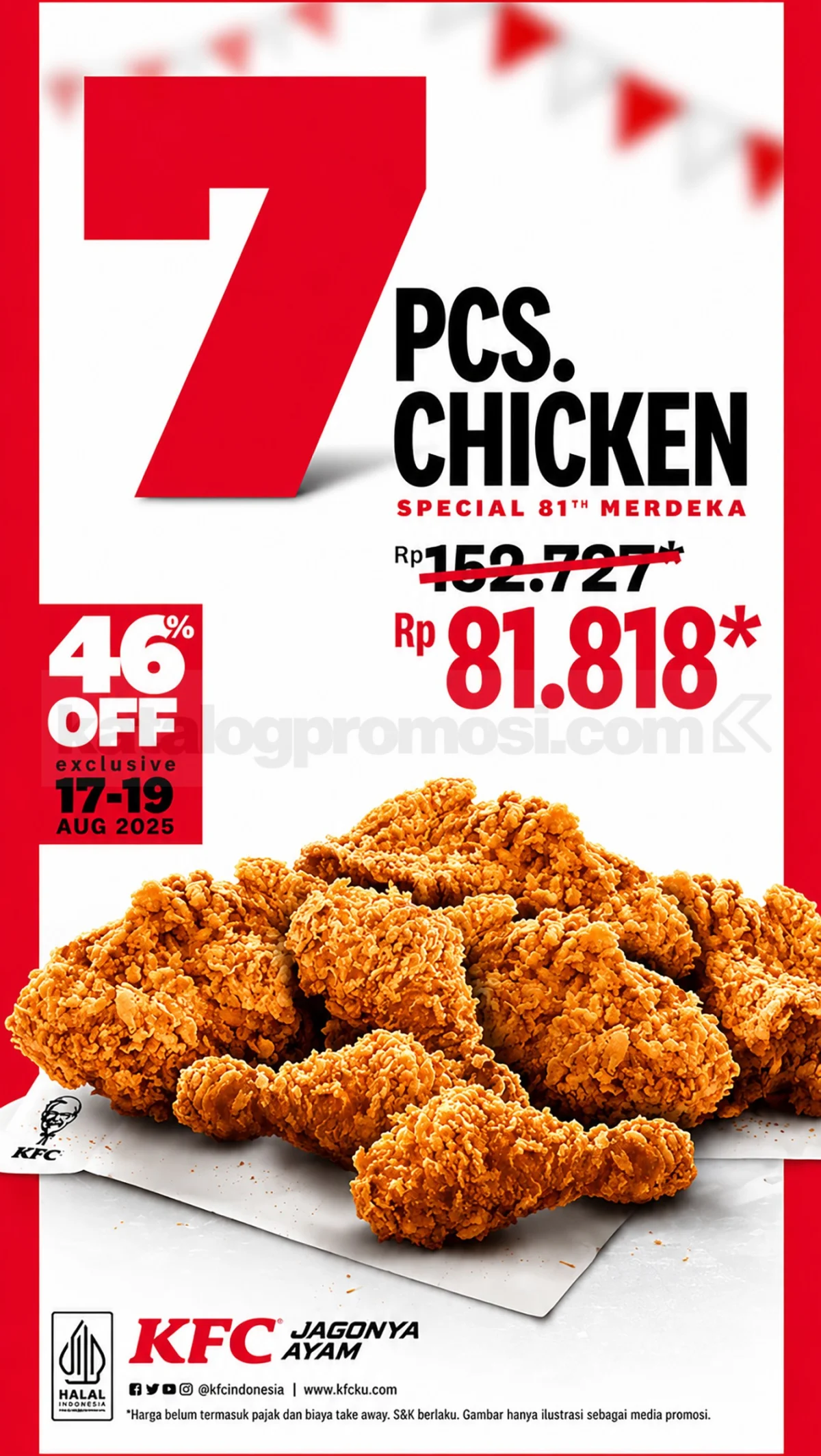 Promo KFC 17 Agustus: 7 Pcs Ayam Rp81.818, Diskon 46%