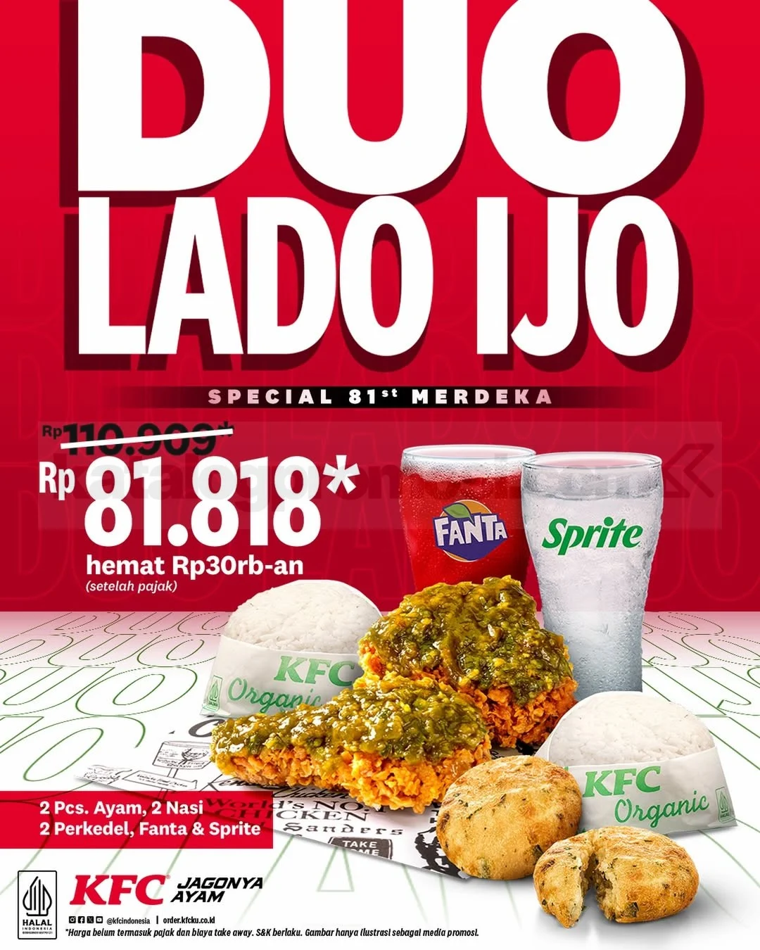 Promo KFC Merdeka: Paket Duo Lado Ijo Hemat Rp30ribuan!
