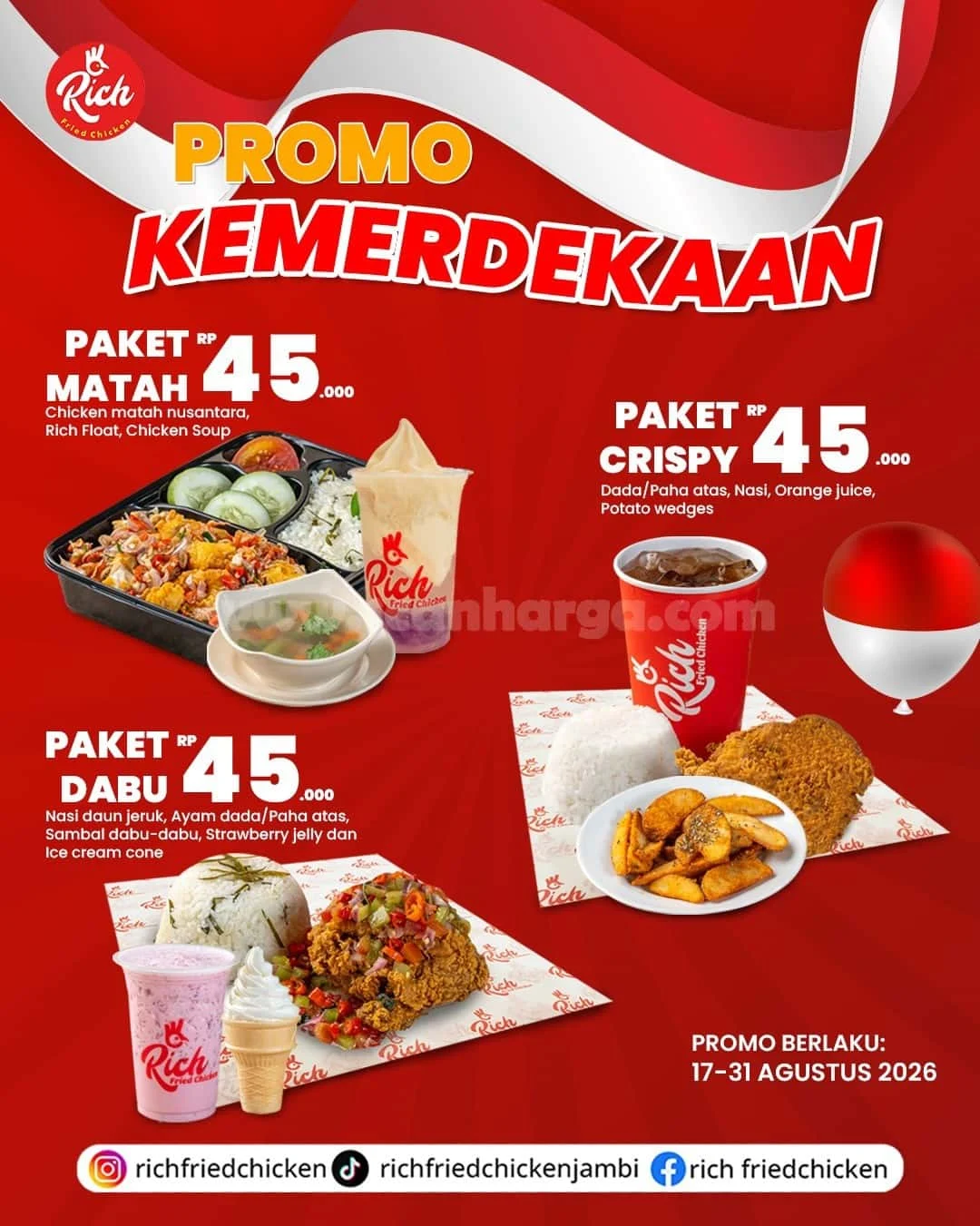 Promo Rich Fried Chicken Kemerdekaan, Hemat Mulai Rp 45.000