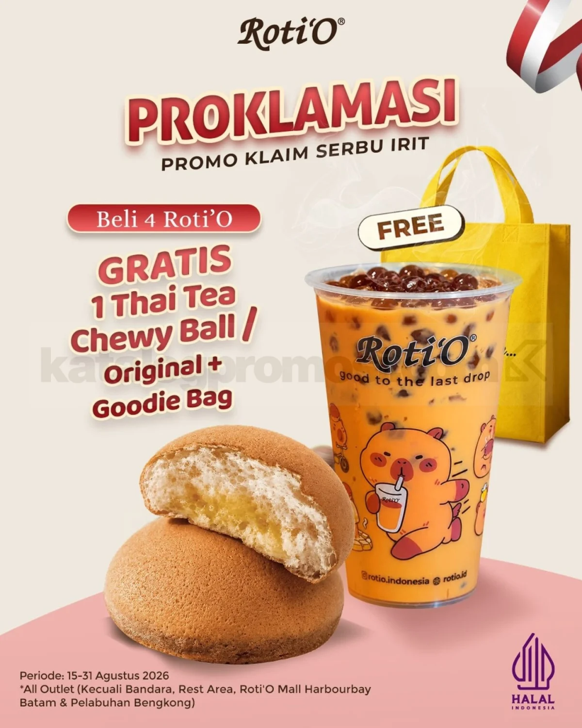 Promo Roti O: Beli 4 Gratis Thai Tea & Goodie Bag Agustus 2026